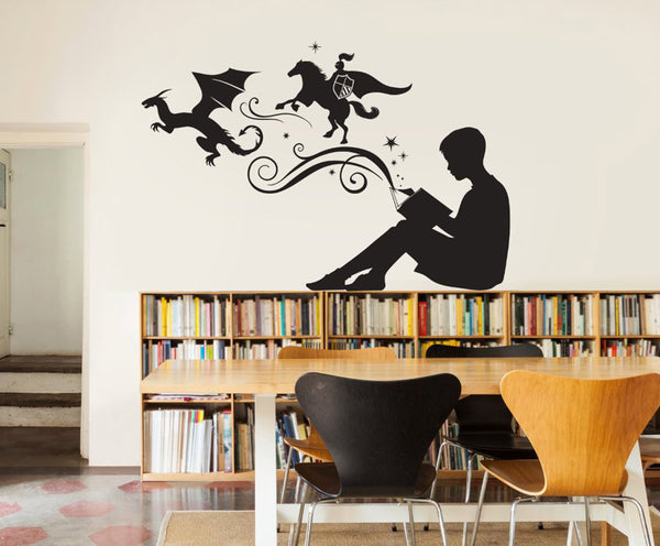 Boy Reading Magic Book Wall Decal