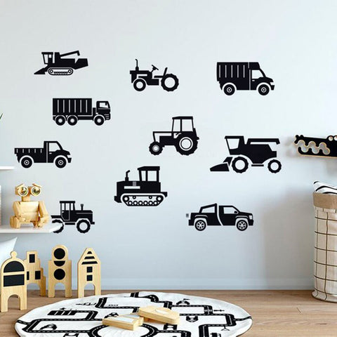Set of 10 Construction Vehicles Wall Sticker